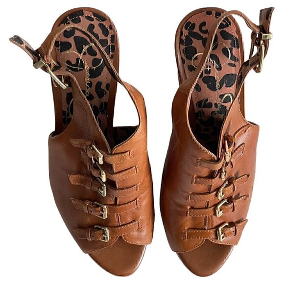 Jessica Simpson Brown Leather Buckle Wedge Platform Sandals Size 7.5 - Picture 10 of 10